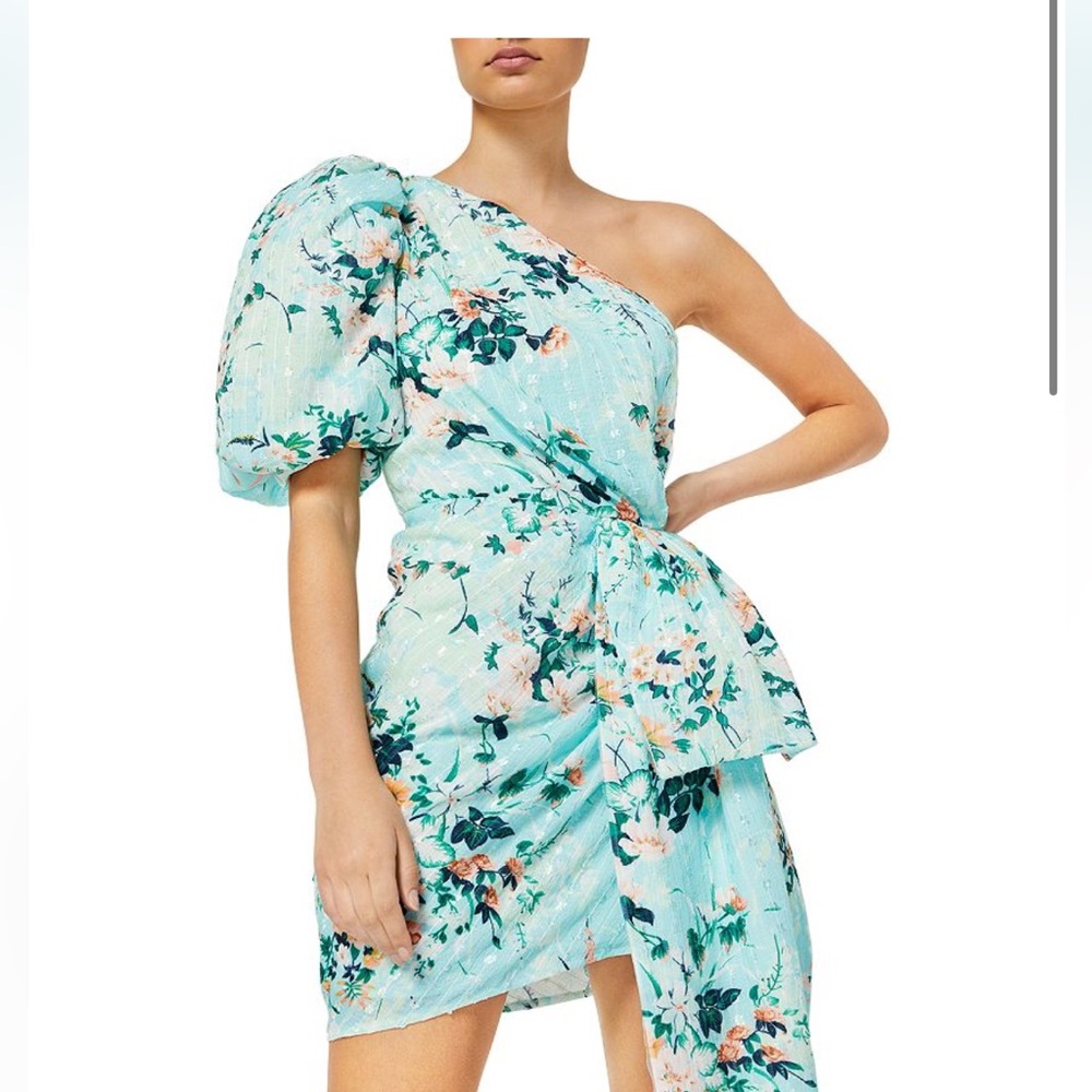 COPY - Elliatt one shoulder green floral mini dress